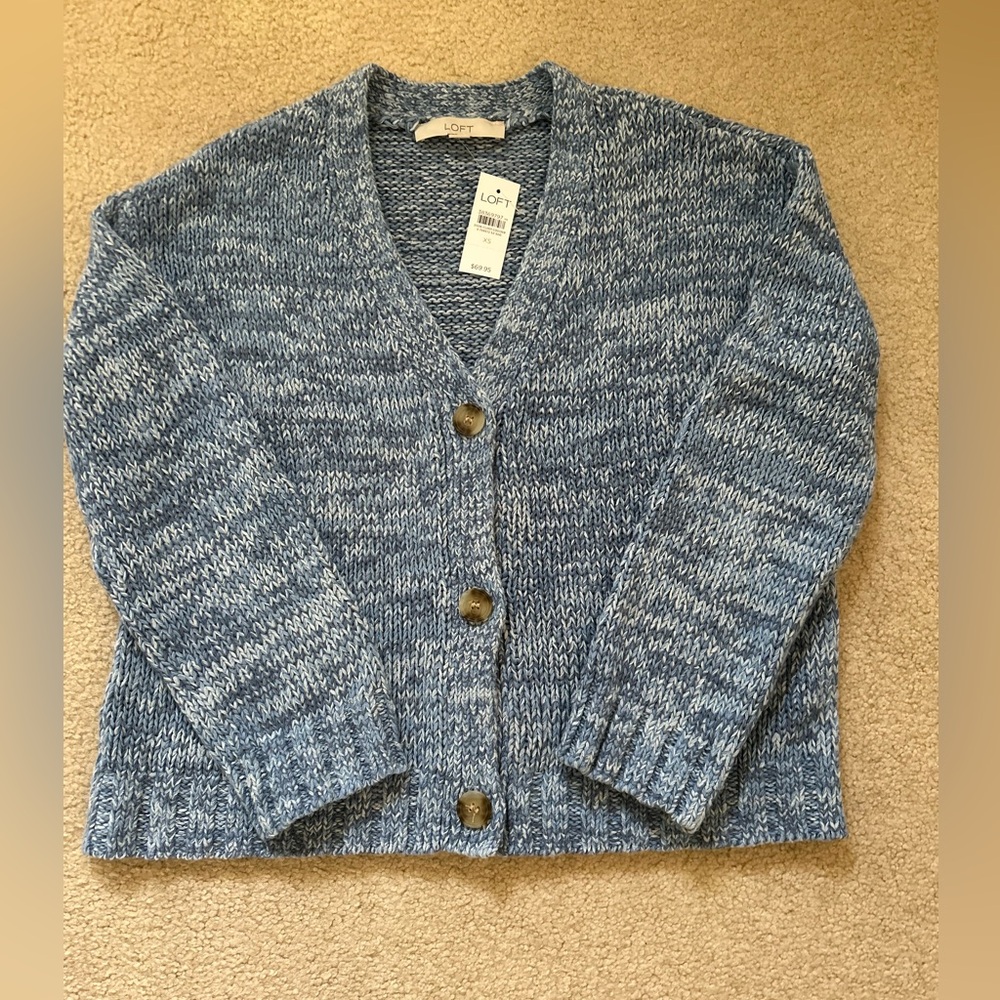 LOFT Marled Blue Cardigan Sweater